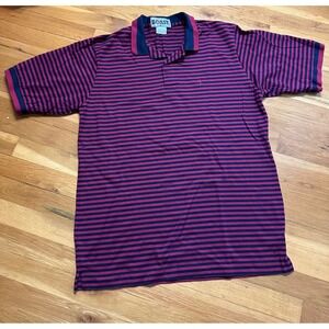 Vintage Boast Polo Shirt Mens Large L Striped Navy Burgundy Cotton Hong Kong